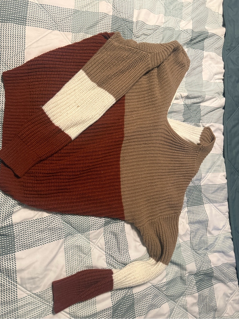 Colorblock Knit Sweater in Brown, Rust & Cream